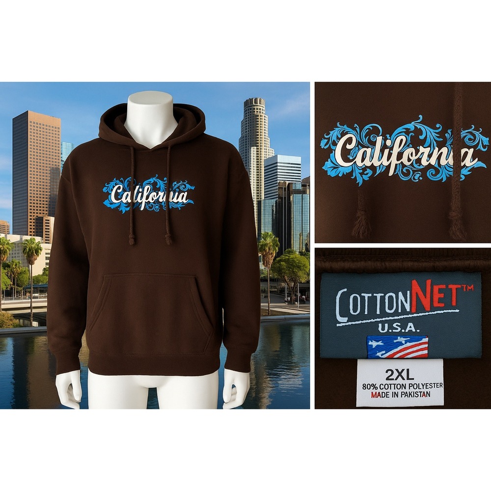 CottonNet USA California Hoodie‎ 2XL Graphic Pullover Sweatshirt Vintage Tourist